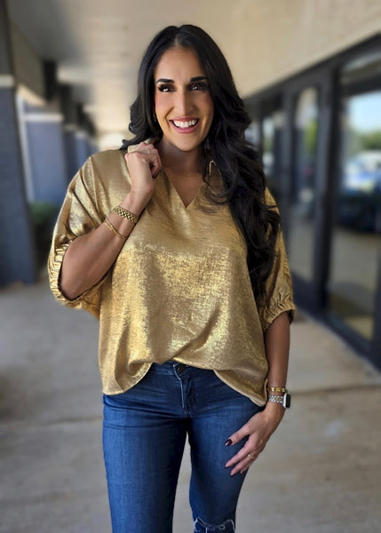Shining Star Gold Shimmer Collared Top