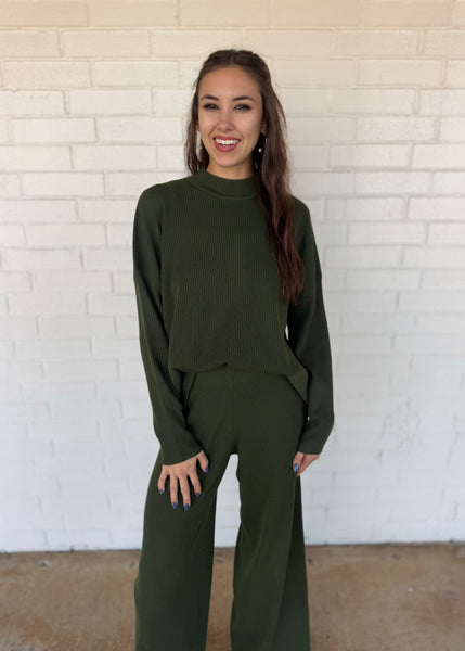 Subtly Sophisticated Army Green 2 Pc Sweater Set