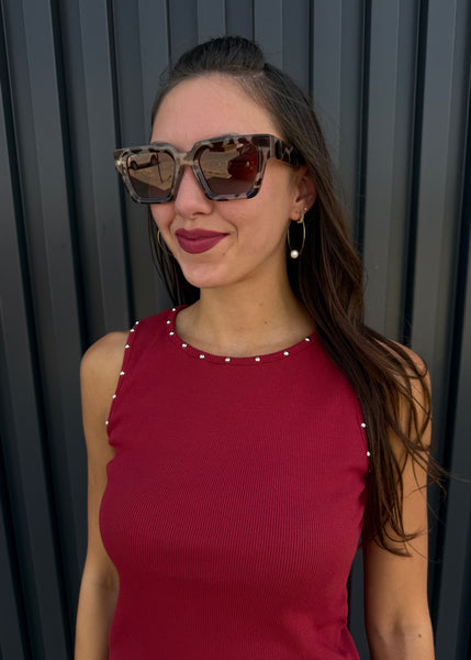 To Be Happy Burgundy Stud Tank