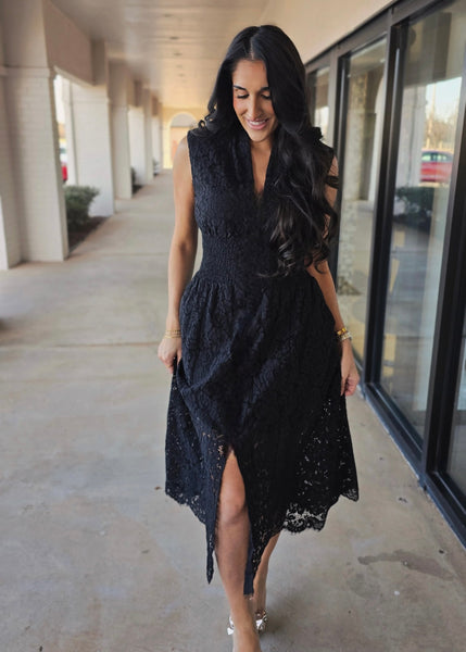 Anything Goes Black Lace Sleeveless Midi Dress