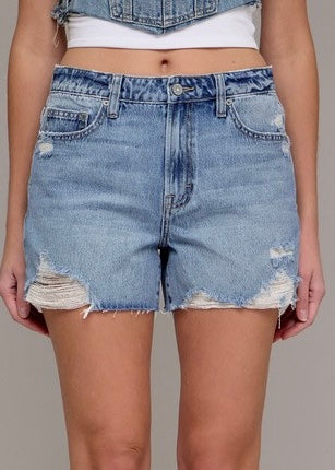 Finn High Rise Distressed Denim Shorts
