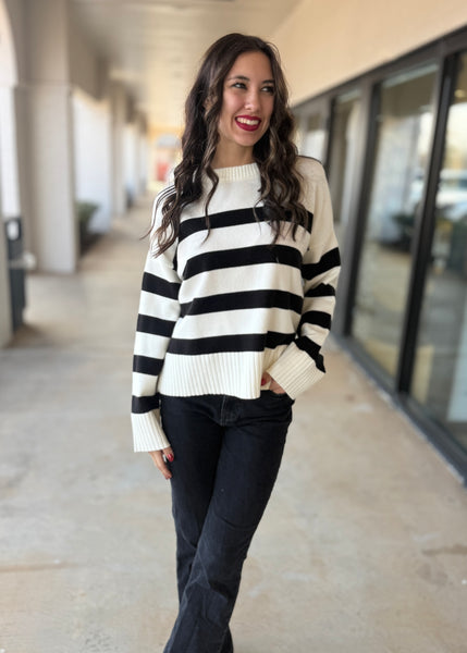 It's Enough Black & Cream Striped Sweater