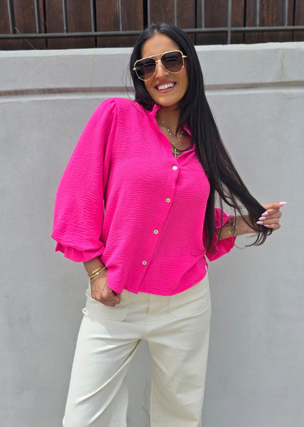 Ordinary Days Hot Pink Button Up Top