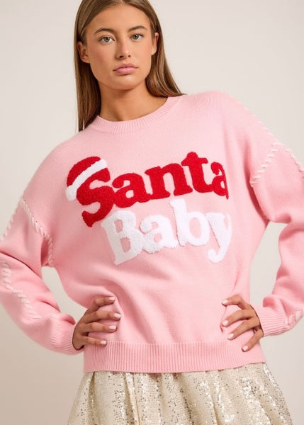 "Santa Baby" Lt. Pink Christmas Knit Sweater
