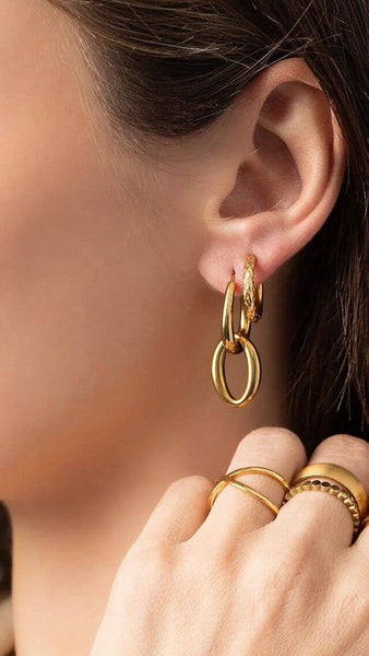 Gold Double Hoop Dangle Earrings