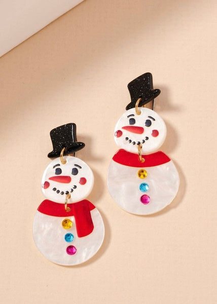 Snowman Acetate Dangle Earrings