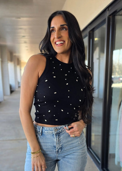 A Little Extra Jeweled Black Tank Top - M/L