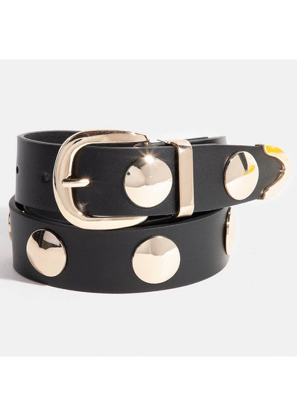 Metallic Disc Studded Black Faux Leather Belt