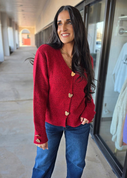 Love Talk Red Heart Button Up Cardigan
