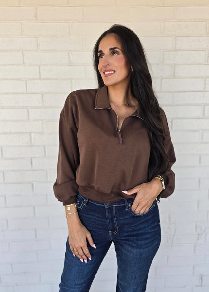 An Expert At Comfort Brown Half Zip Pullover