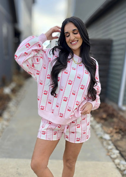 Cherry Love Pink 2 Pc. Sweatshirt/Short Set