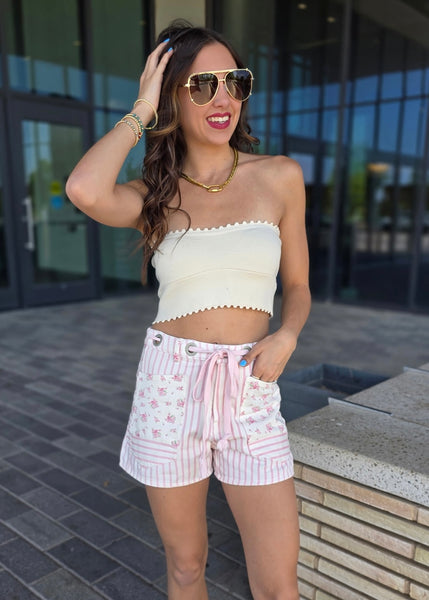 Daydreaming Of Pink Tie Denim Shorts