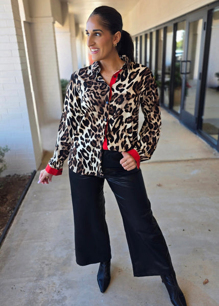 Turn It Up Leopard Button Up Top