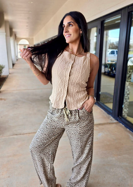 Good Vibes Taupe Button Up Tank