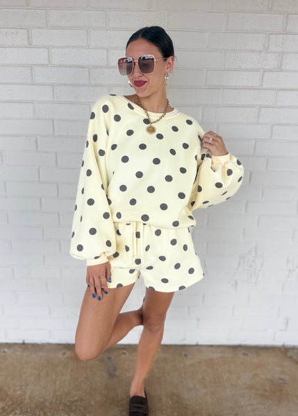 Treat Yourself Yellow & Brown Polka Dot Sweatshirt & Short Set