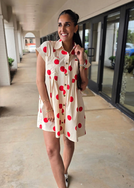 Lean On Me Red Polka Dot Poplin Dress