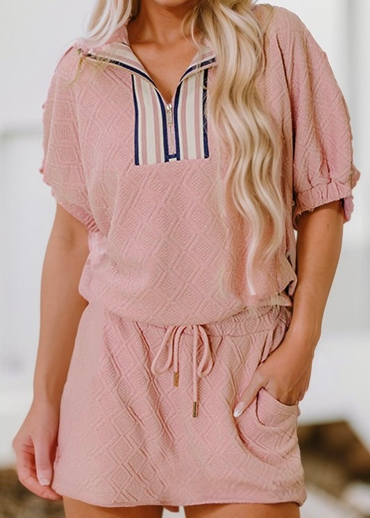 Lovely Thoughts Pink Textured 2pc Top & Skort Set