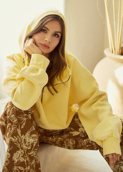 All Is Bright Yellow Half Zip Hoodie