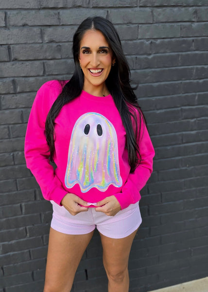 Shimmering Ghost Hot Pink Halloween Sweatshirt