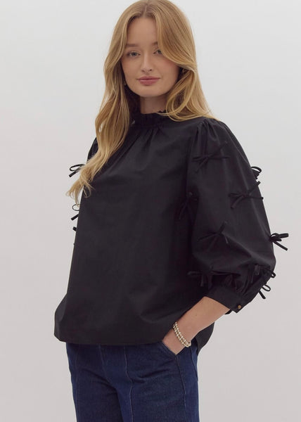 Savor The Moment Black High Neck Top With Bows