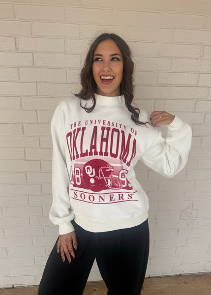 OU Reversible Mock Neck White Stadium Sweatshirt