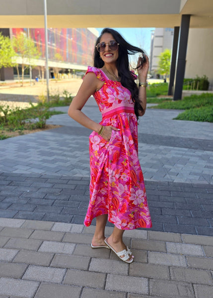 Flower Power Ruffle Sleeve Maxi Dress