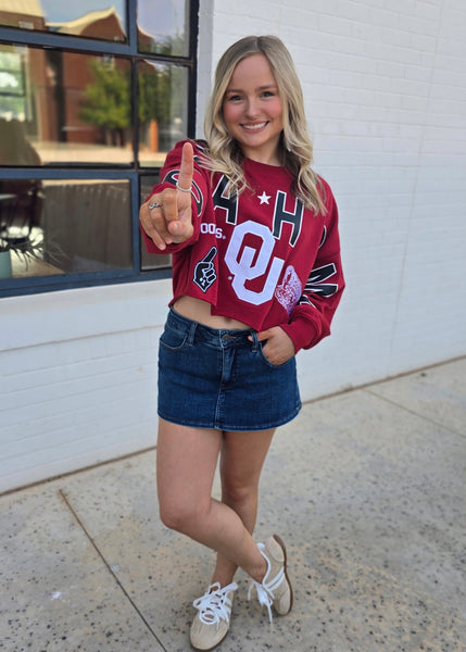 Oklahoma Patched Up Crimson Cropped Longsleeve