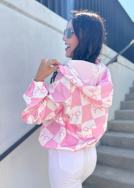 Breezing By Pink Checked Ribbon Windbreaker