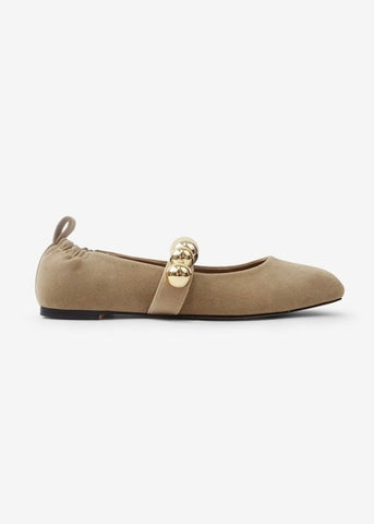 Colleen Gold Beaded Taupe Ballet Flat