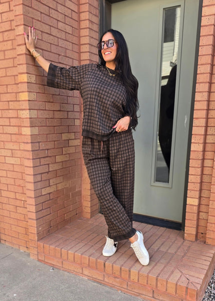Next Adventure Brown Plaid 2 Pc. Pant & Top Set