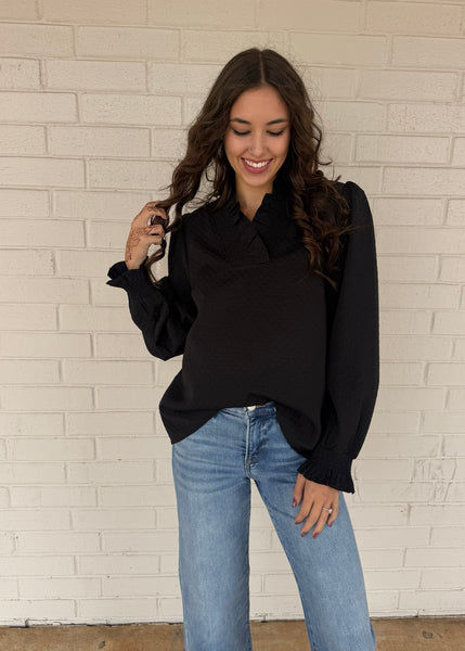 Calling All Dots Black Long Sleeve Top