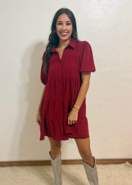 Sudden Connection Burgundy Short Sleeve Dress