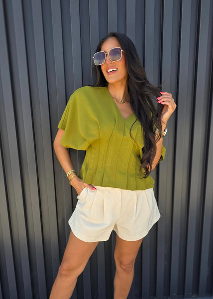 Lesson Learned Olive V Neck Top