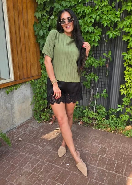 No Apologies Olive Green Ribbed Short Sleeve Top