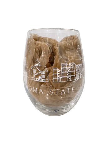 Oklahoma State Skyline Stemless Wine Glass