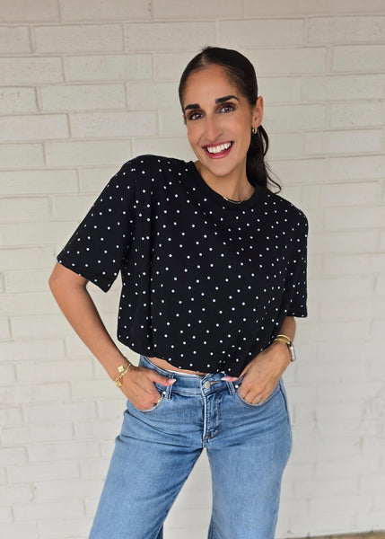 Walk This Way Black & White Polka Dot Bubble Hem Tee