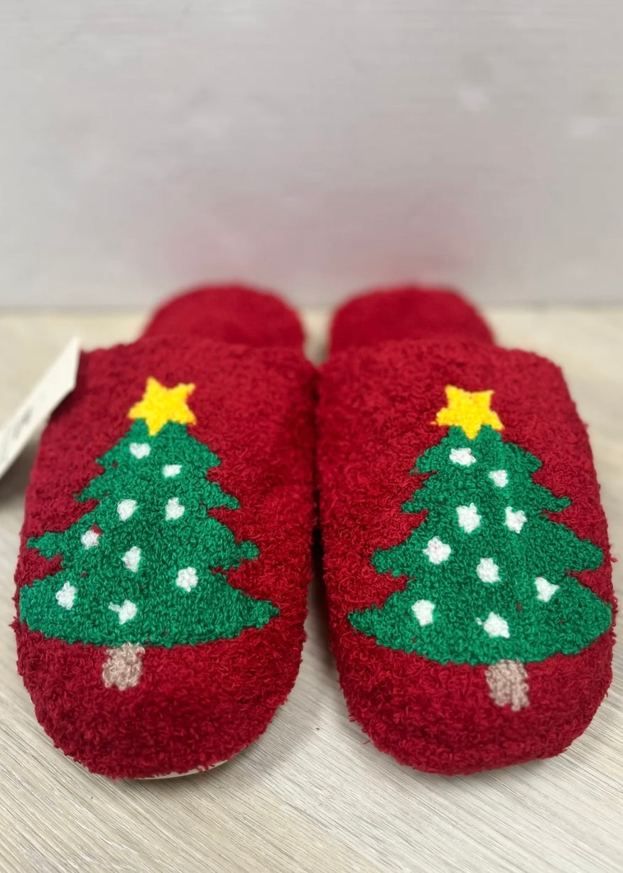 Red Christmas Tree Slippers