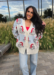 It's Time For Santa Face Oversized Cardigan
