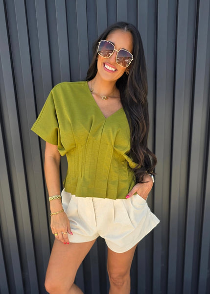 Lesson Learned Olive V Neck Top