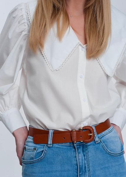 Girl Boss White Wide Collared Blouse