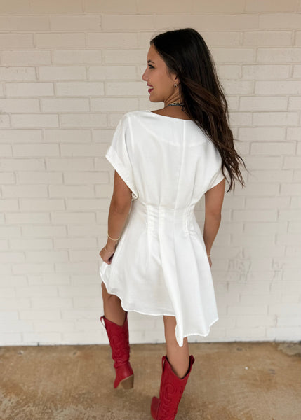 Let It Be White Button Up Mini Dress