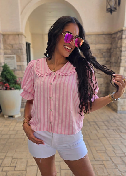 Going Out Pink Striped Puff Sleeve Top