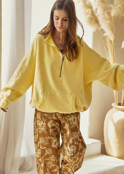 All Is Bright Yellow Half Zip Hoodie