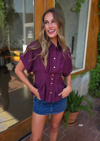Hidden Request Deep Purple Short Sleeve Top
