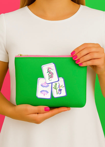 Mahjong Tile Green Zipper Bag