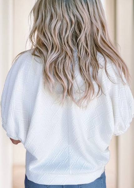 As You Are WhiteTextured Puff Sleeve Top