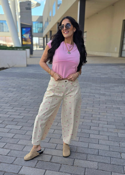 Pink Polka Dot Barrel Jeans