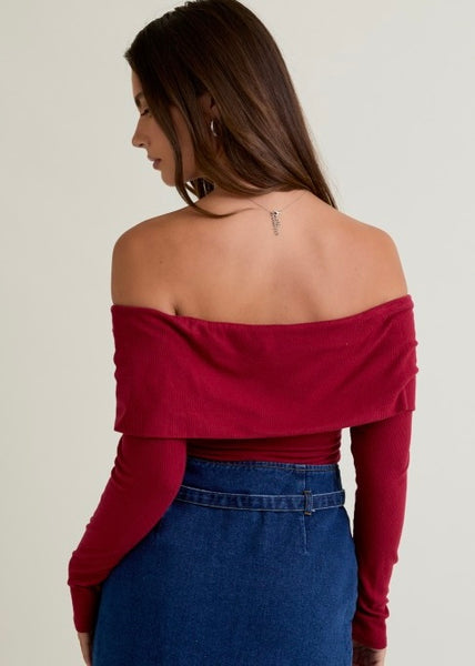 So In Love With You Crimson Off The Shoulder Bodysuit