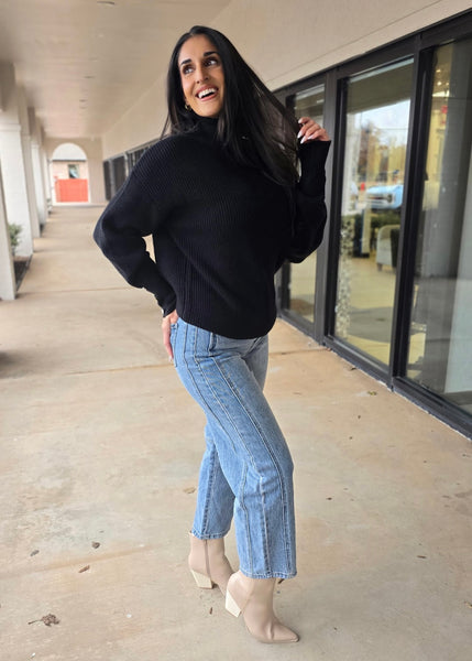 Plan For It Black Turtleneck Pearl Button Sweater