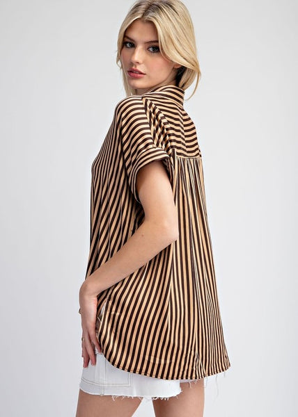 Cocoa Dreams Striped Short Sleeve Blouse